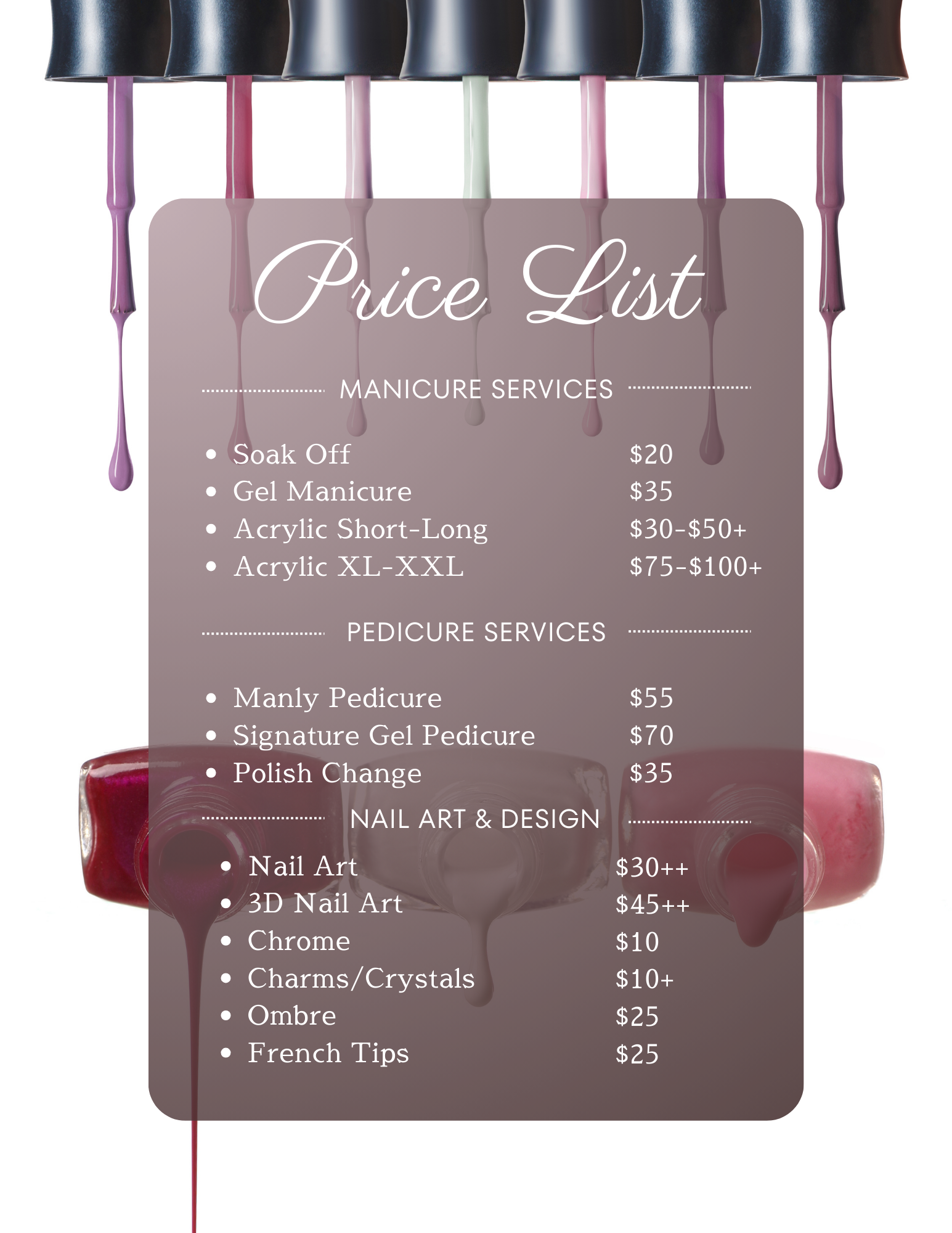 Grey and White Modern Price List Nail Salon A4 Flyer (8.5 x 11 in)