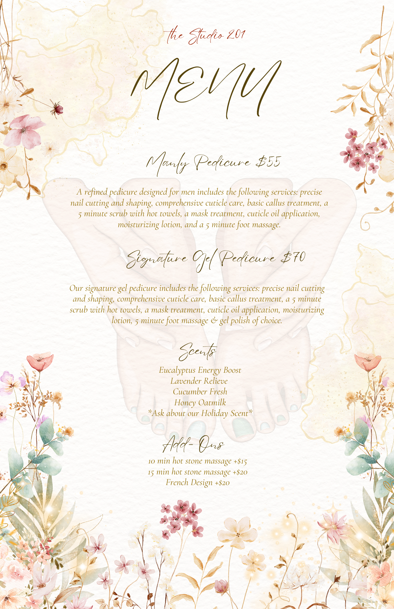 Pink and White Floral Watercolor Wedding Menu Document A4